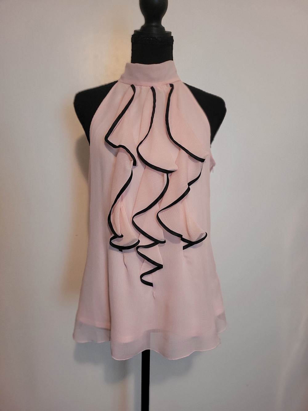 Iz Byer Blush Pink Halter Camisole with Black Trim